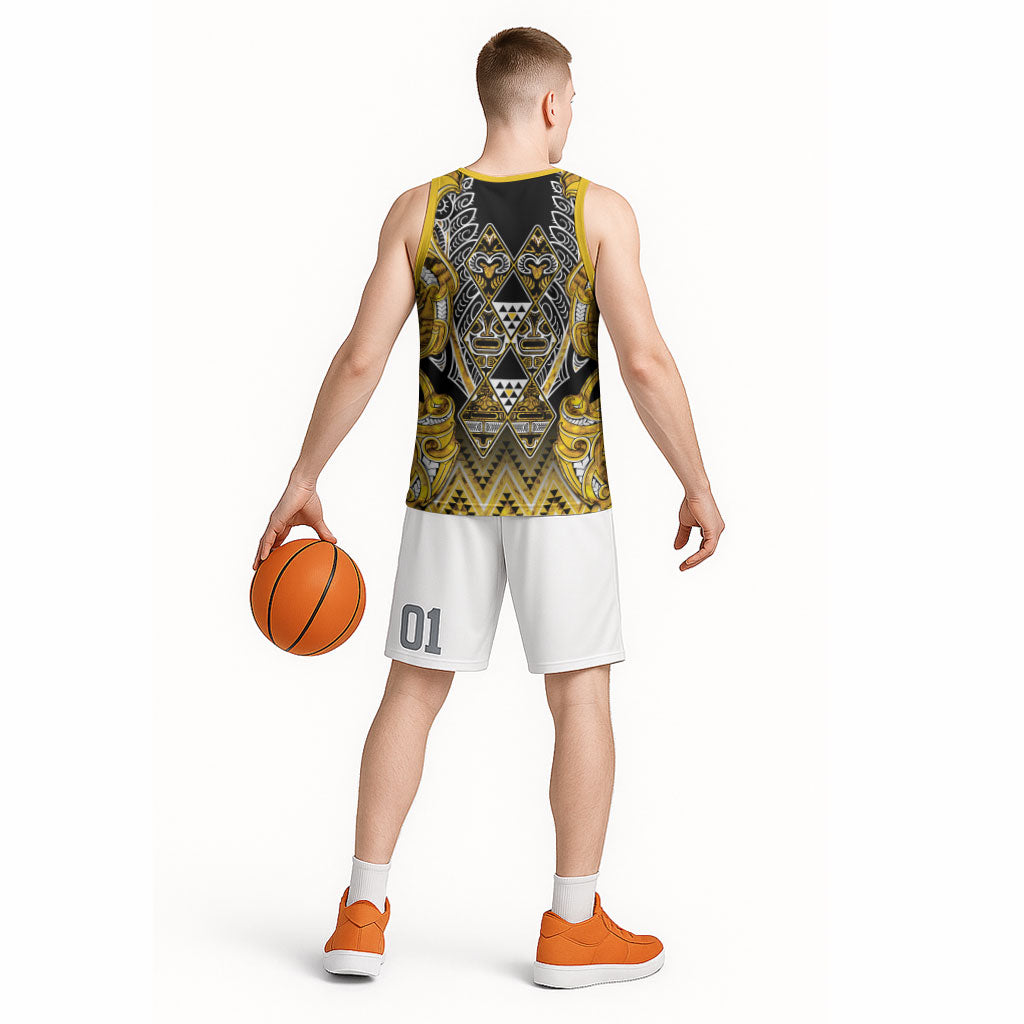 Aotearoa Ngati Whatua Basketball Jersey Maori Tribal Gold Paua Shell Pattern