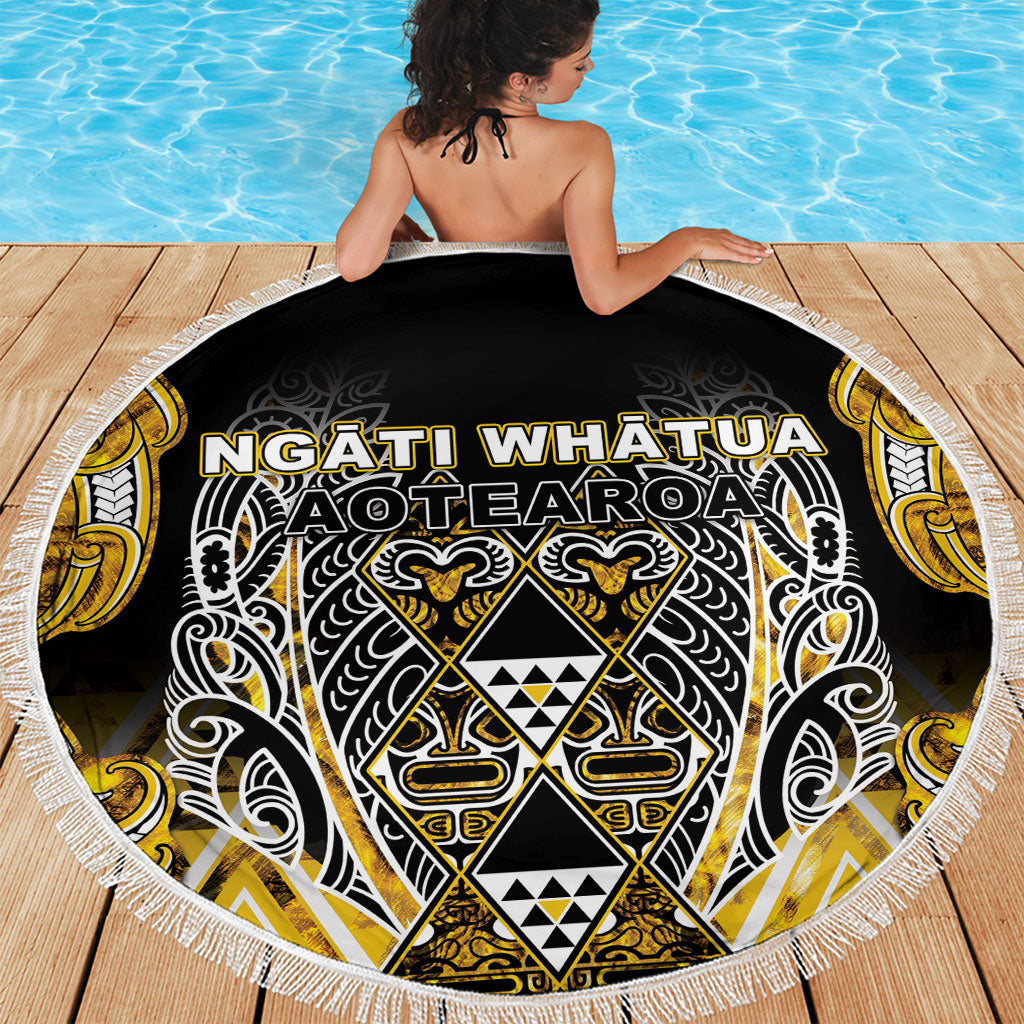 Aotearoa Ngati Whatua Beach Blanket Maori Tribal Gold Paua Shell Pattern