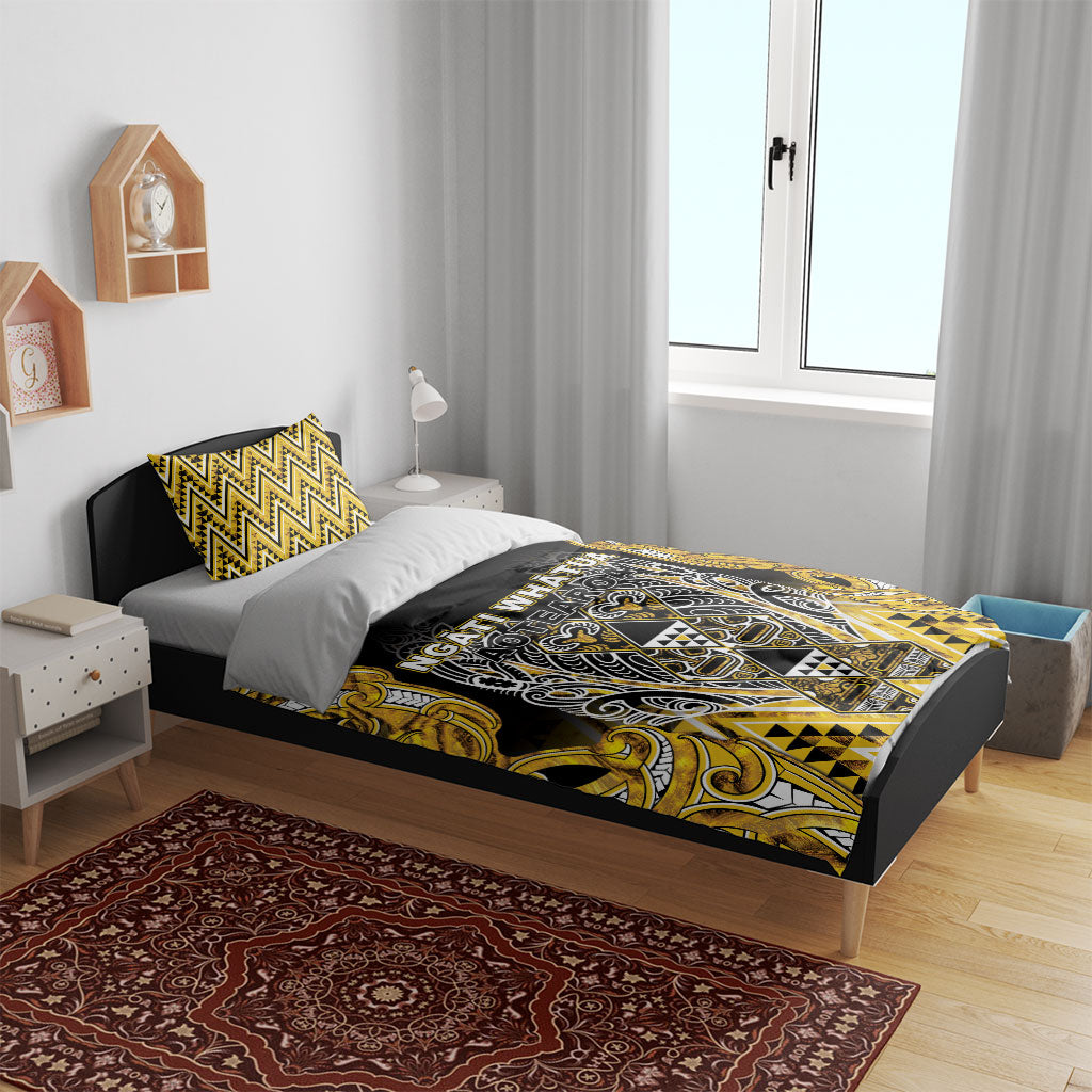 Aotearoa Ngati Whatua Bedding Set Maori Tribal Gold Paua Shell Pattern