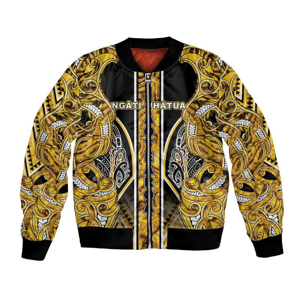 Aotearoa Ngati Whatua Bomber Jacket Maori Tribal Gold Paua Shell Pattern