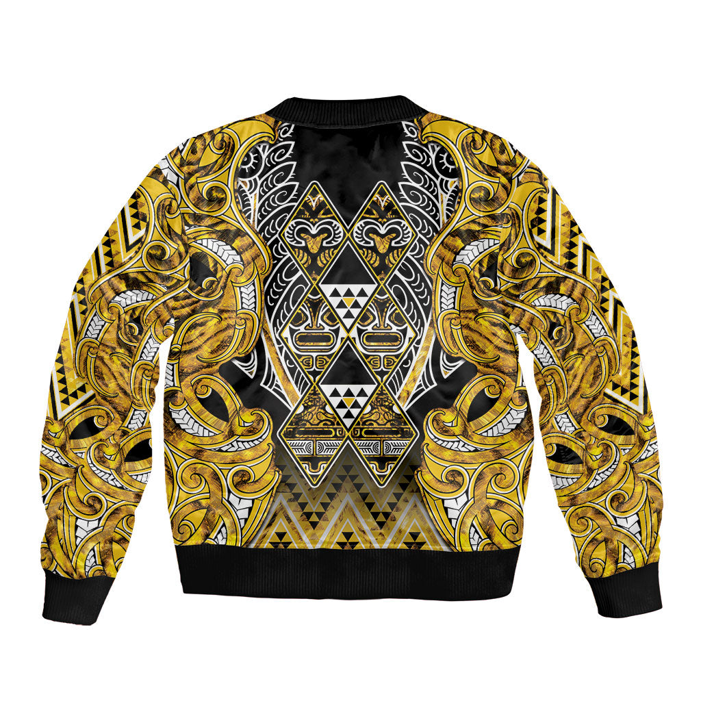 Aotearoa Ngati Whatua Bomber Jacket Maori Tribal Gold Paua Shell Pattern