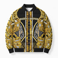 Aotearoa Ngati Whatua Bomber Puffer Jacket Maori Tribal Gold Paua Shell Pattern