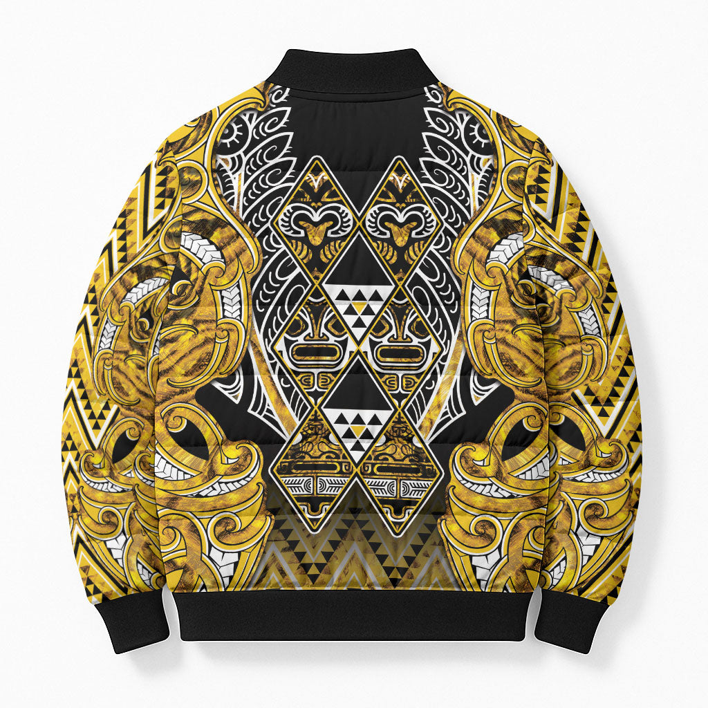 Aotearoa Ngati Whatua Bomber Puffer Jacket Maori Tribal Gold Paua Shell Pattern
