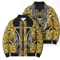 Aotearoa Ngati Whatua Bomber Puffer Jacket Maori Tribal Gold Paua Shell Pattern