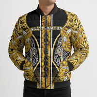 Aotearoa Ngati Whatua Bomber Puffer Jacket Maori Tribal Gold Paua Shell Pattern