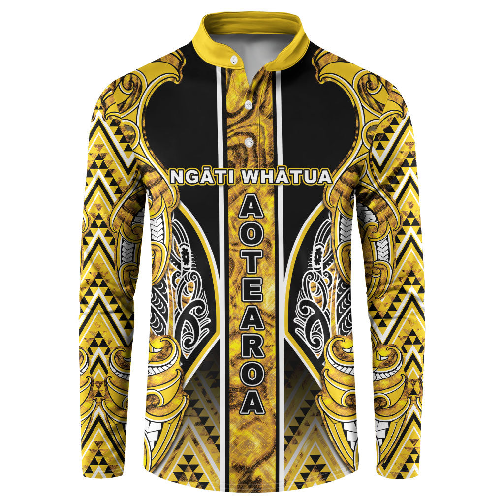 Aotearoa Ngati Whatua Button Sweatshirt Maori Tribal Gold Paua Shell Pattern