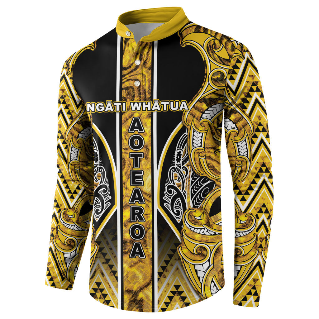 Aotearoa Ngati Whatua Button Sweatshirt Maori Tribal Gold Paua Shell Pattern