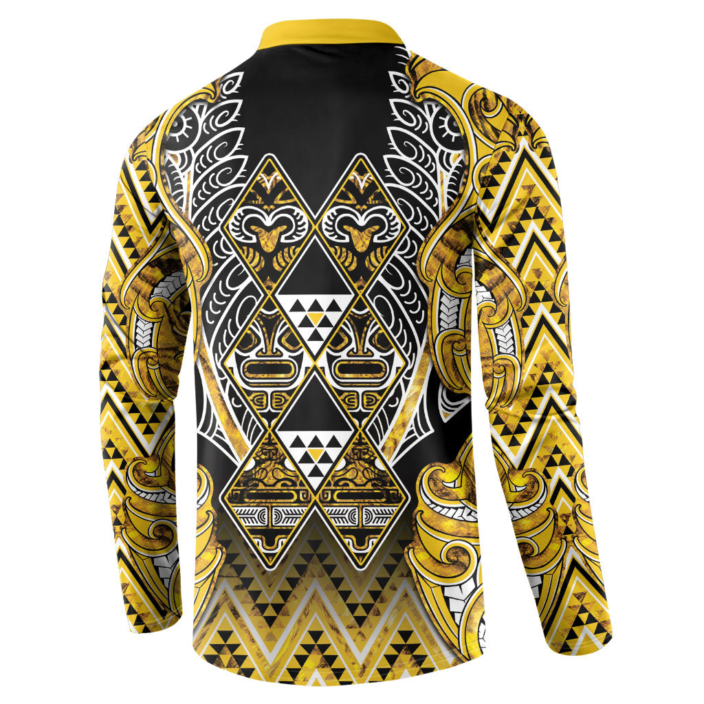 Aotearoa Ngati Whatua Button Sweatshirt Maori Tribal Gold Paua Shell Pattern
