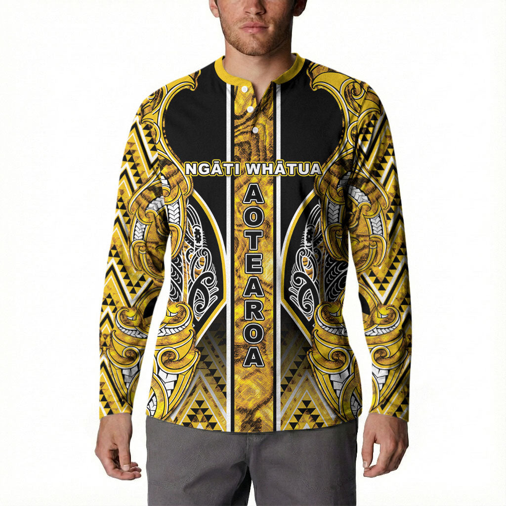 Aotearoa Ngati Whatua Button Sweatshirt Maori Tribal Gold Paua Shell Pattern