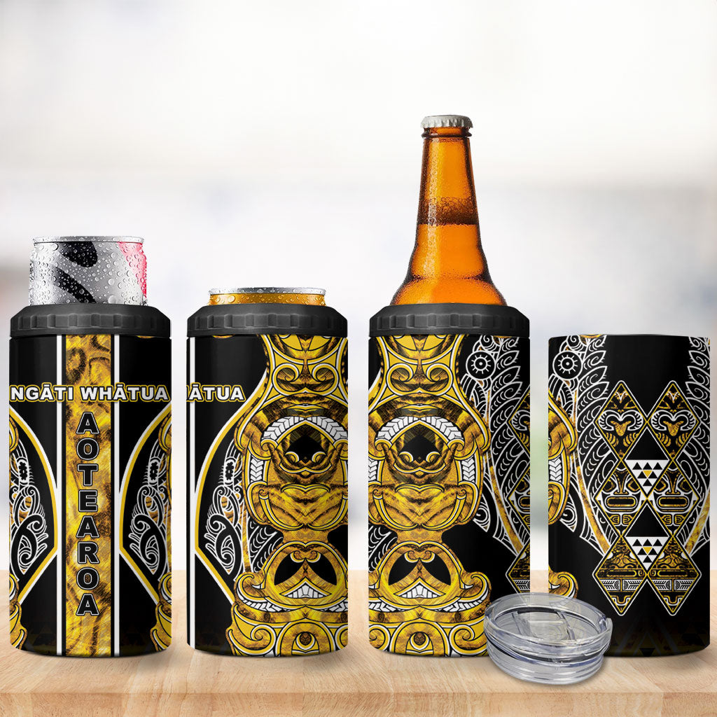 Aotearoa Ngati Whatua 4 in 1 Can Cooler Tumbler Maori Tribal Gold Paua Shell Pattern
