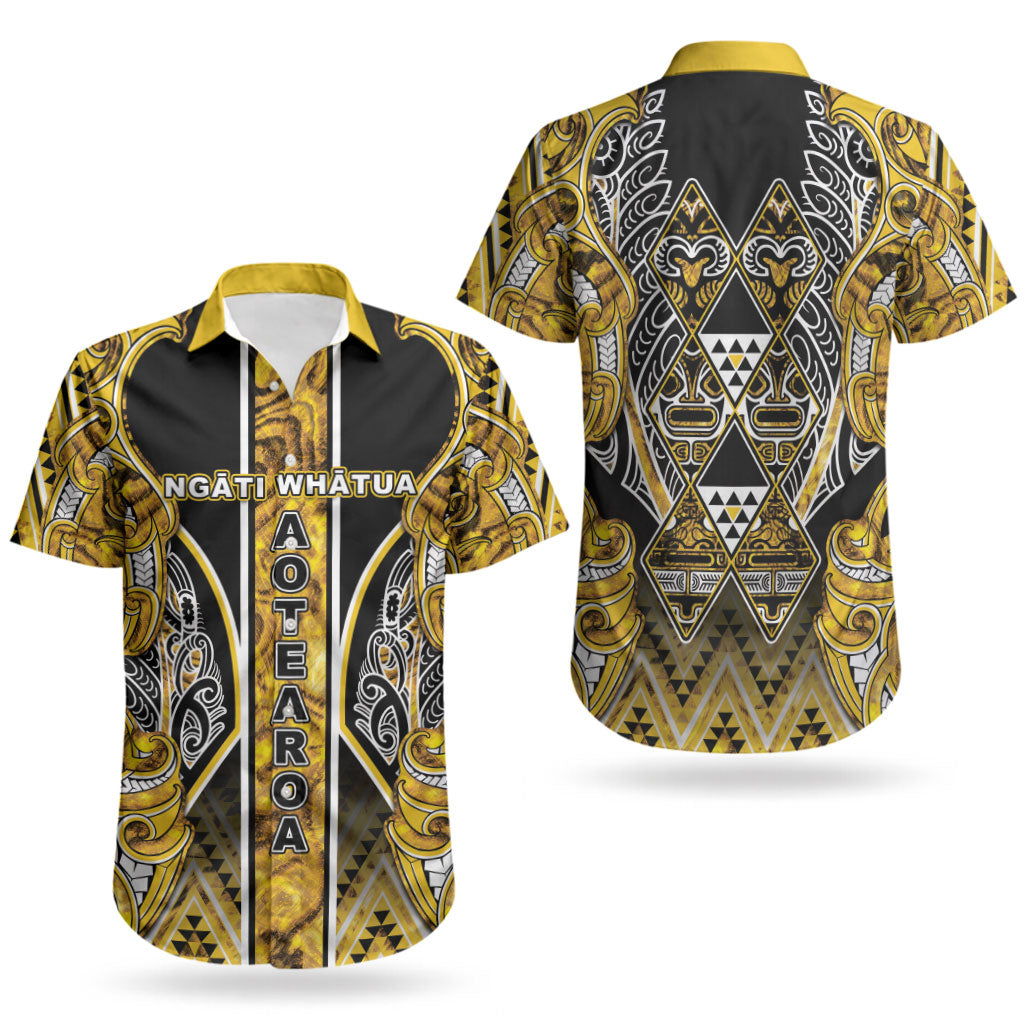 Aotearoa Ngati Whatua Couples Matching Long Sleeve Bodycon Dress and Hawaiian Shirt Maori Tribal Gold Paua Shell Pattern