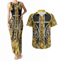Aotearoa Ngati Whatua Couples Matching Tank Maxi Dress and Hawaiian Shirt Maori Tribal Gold Paua Shell Pattern