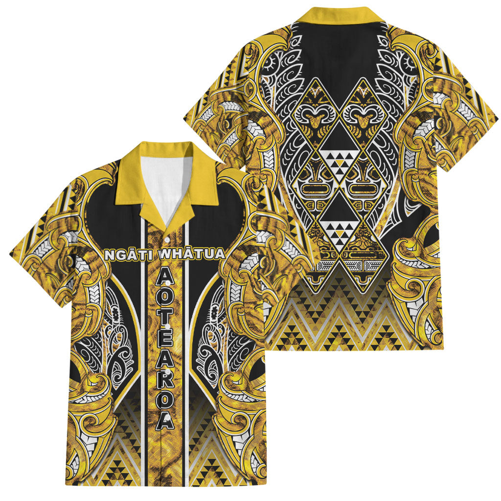 Aotearoa Ngati Whatua Family Matching Puletasi and Hawaiian Shirt Maori Tribal Gold Paua Shell Pattern
