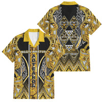 Aotearoa Ngati Whatua Family Matching Tank Maxi Dress and Hawaiian Shirt Maori Tribal Gold Paua Shell Pattern