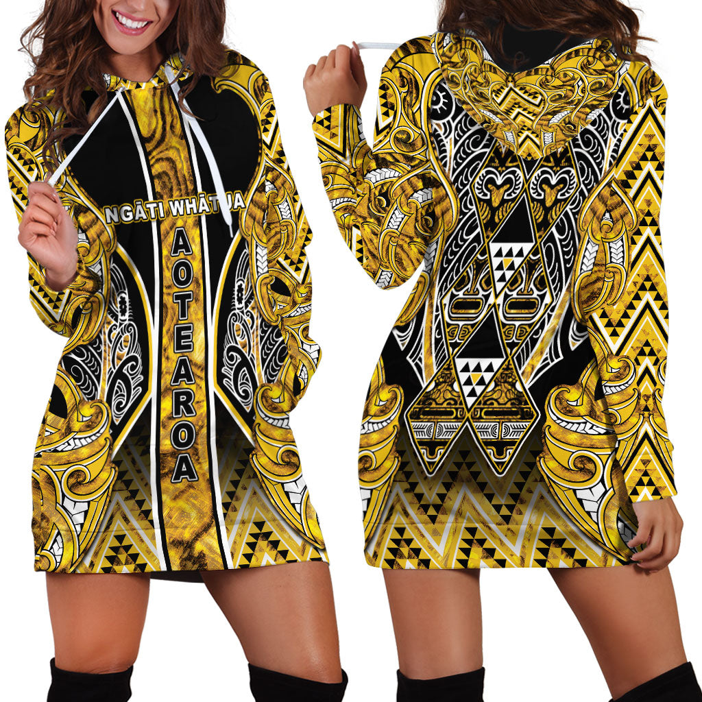 Aotearoa Ngati Whatua Hoodie Dress Maori Tribal Gold Paua Shell Pattern