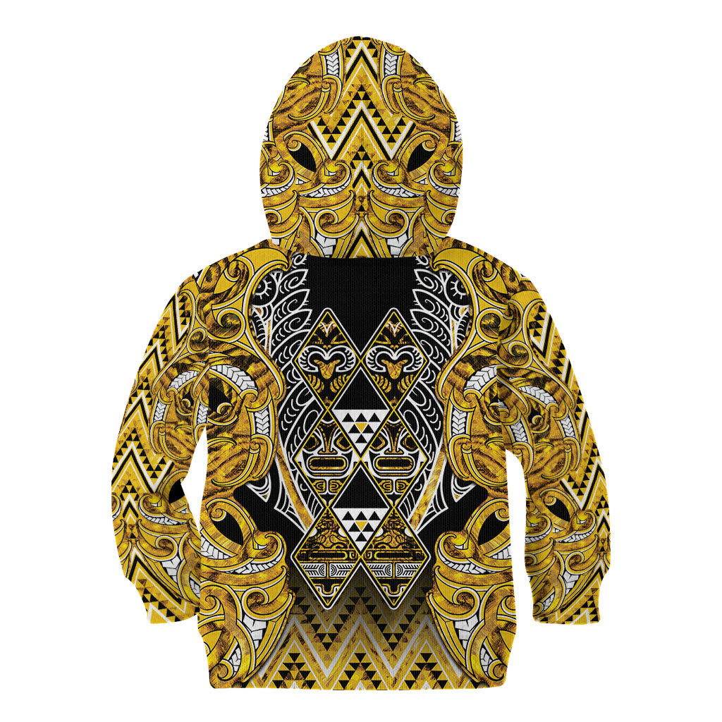 Aotearoa Ngati Whatua Kid Hoodie Maori Tribal Gold Paua Shell Pattern