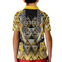 Aotearoa Ngati Whatua Kid Polo Shirt Maori Tribal Gold Paua Shell Pattern