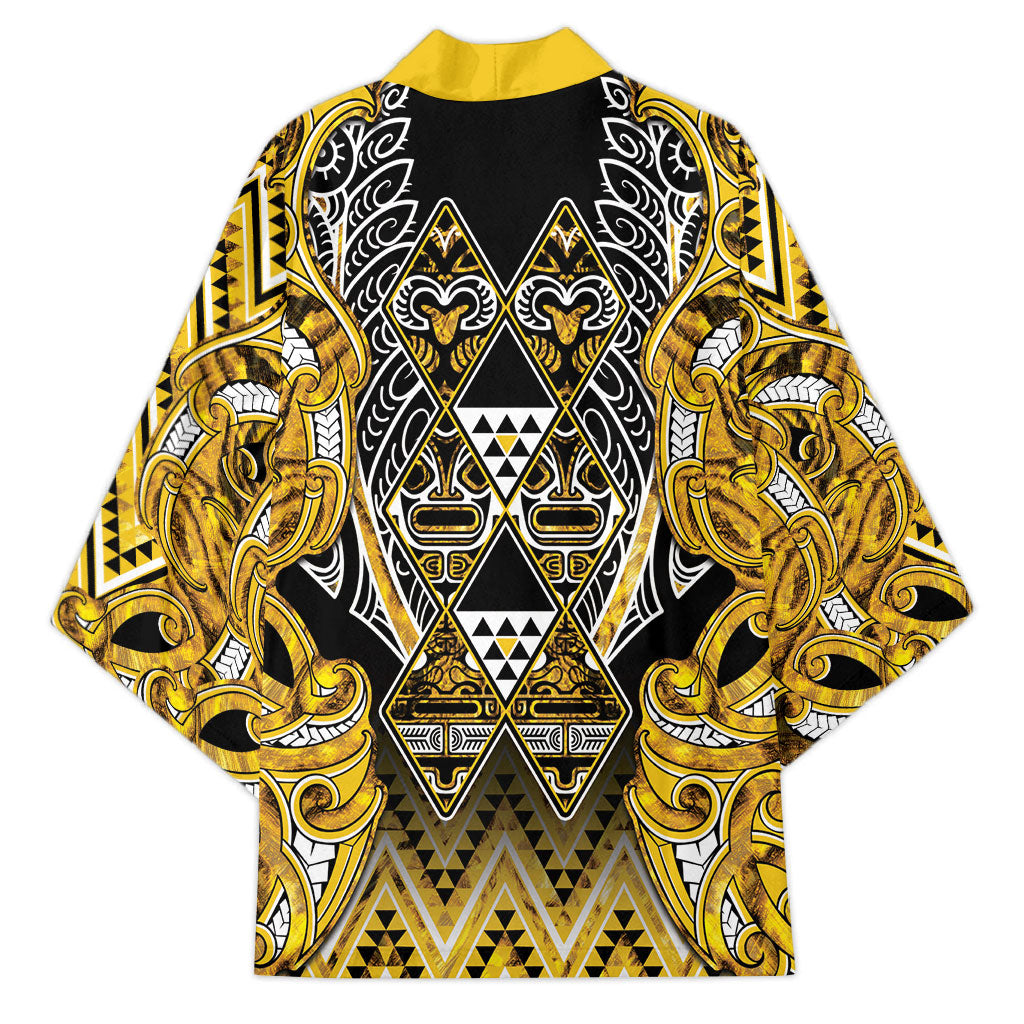 Aotearoa Ngati Whatua Kimono Maori Tribal Gold Paua Shell Pattern