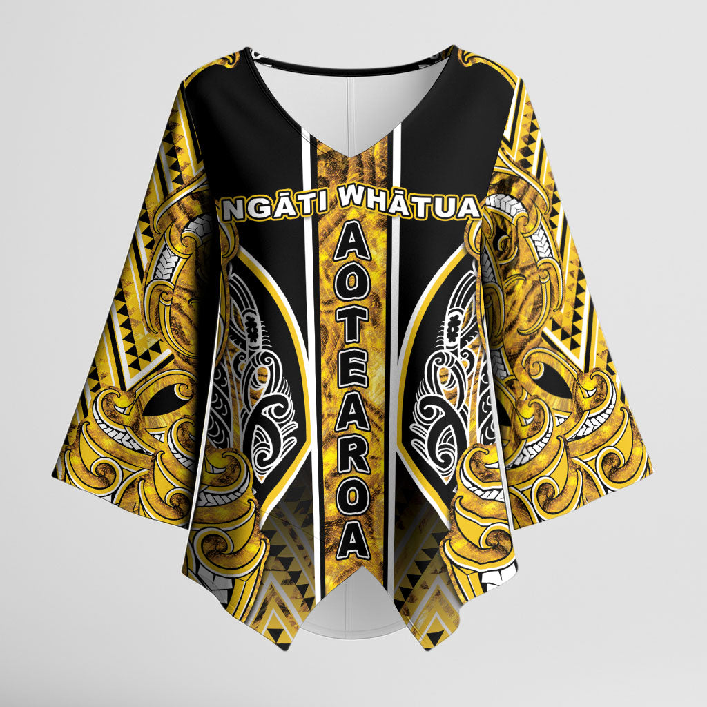Aotearoa Ngati Whatua Kimono Sleeve Blouse Maori Tribal Gold Paua Shell Pattern