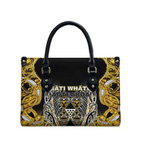 Aotearoa Ngati Whatua Leather Bag Maori Tribal Gold Paua Shell Pattern