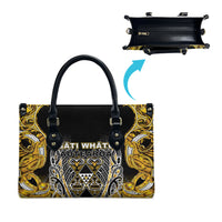 Aotearoa Ngati Whatua Leather Bag Maori Tribal Gold Paua Shell Pattern