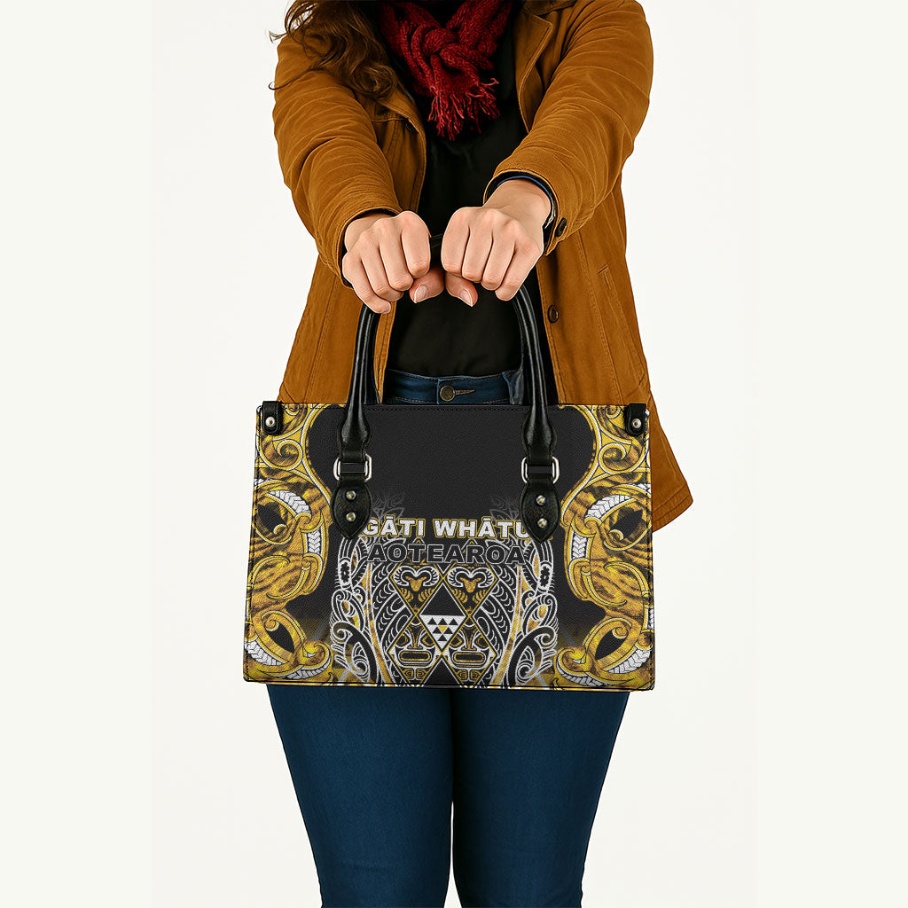 Aotearoa Ngati Whatua Leather Bag Maori Tribal Gold Paua Shell Pattern