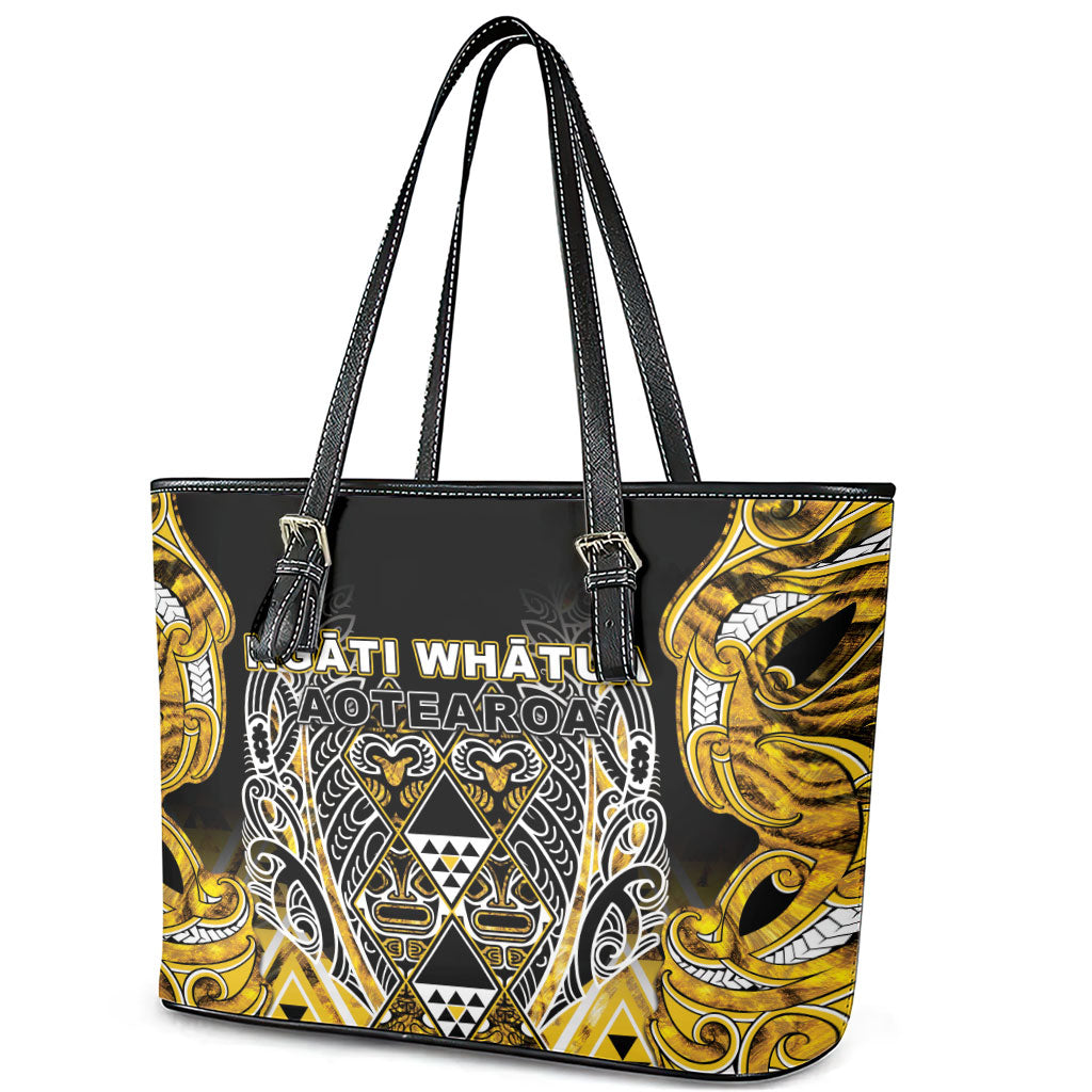 Aotearoa Ngati Whatua Leather Tote Bag Maori Tribal Gold Paua Shell Pattern