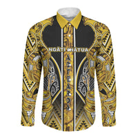 Aotearoa Ngati Whatua Long Sleeve Button Shirt Maori Tribal Gold Paua Shell Pattern