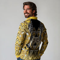 Aotearoa Ngati Whatua Long Sleeve Polo Shirt Maori Tribal Gold Paua Shell Pattern