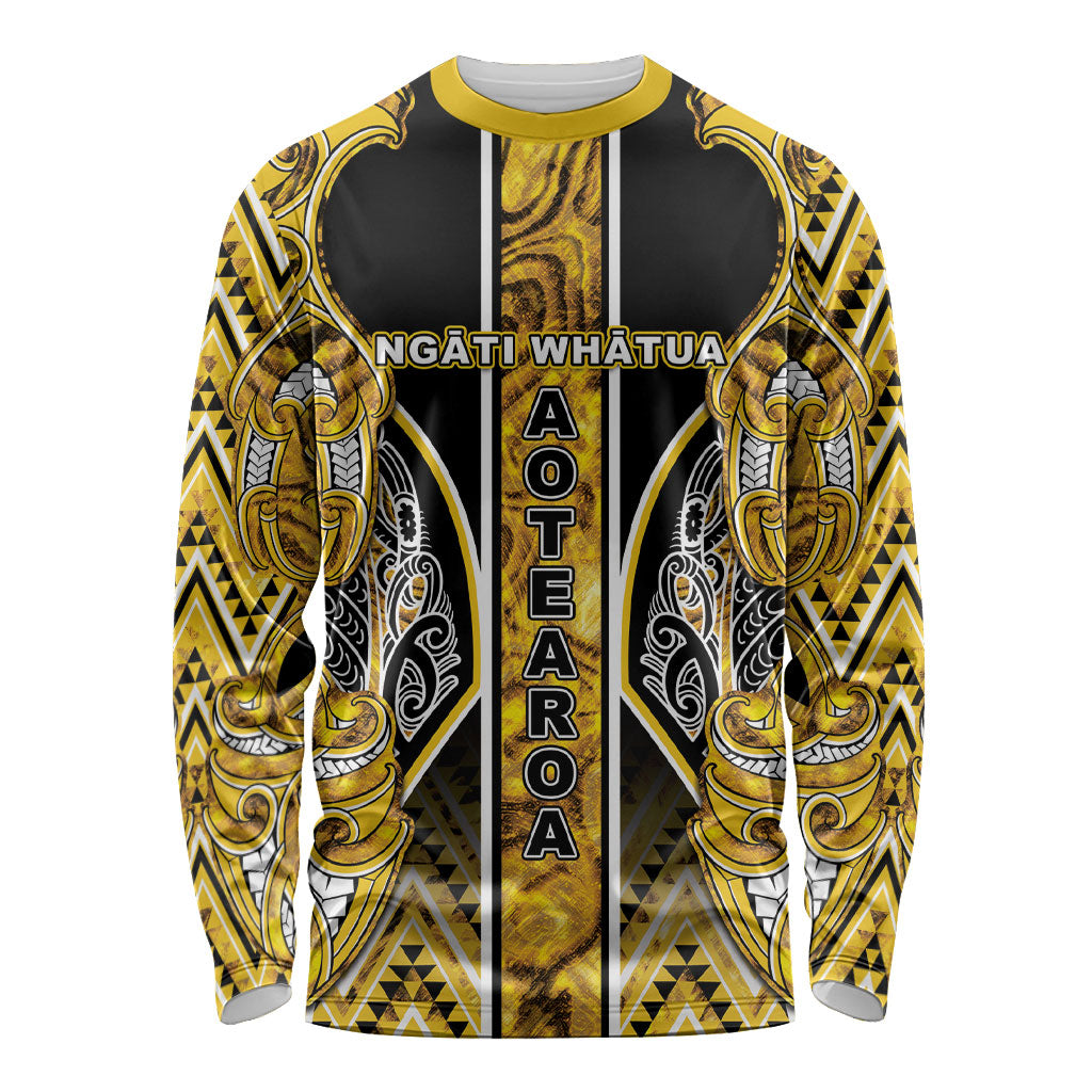 Aotearoa Ngati Whatua Long Sleeve Shirt Maori Tribal Gold Paua Shell Pattern