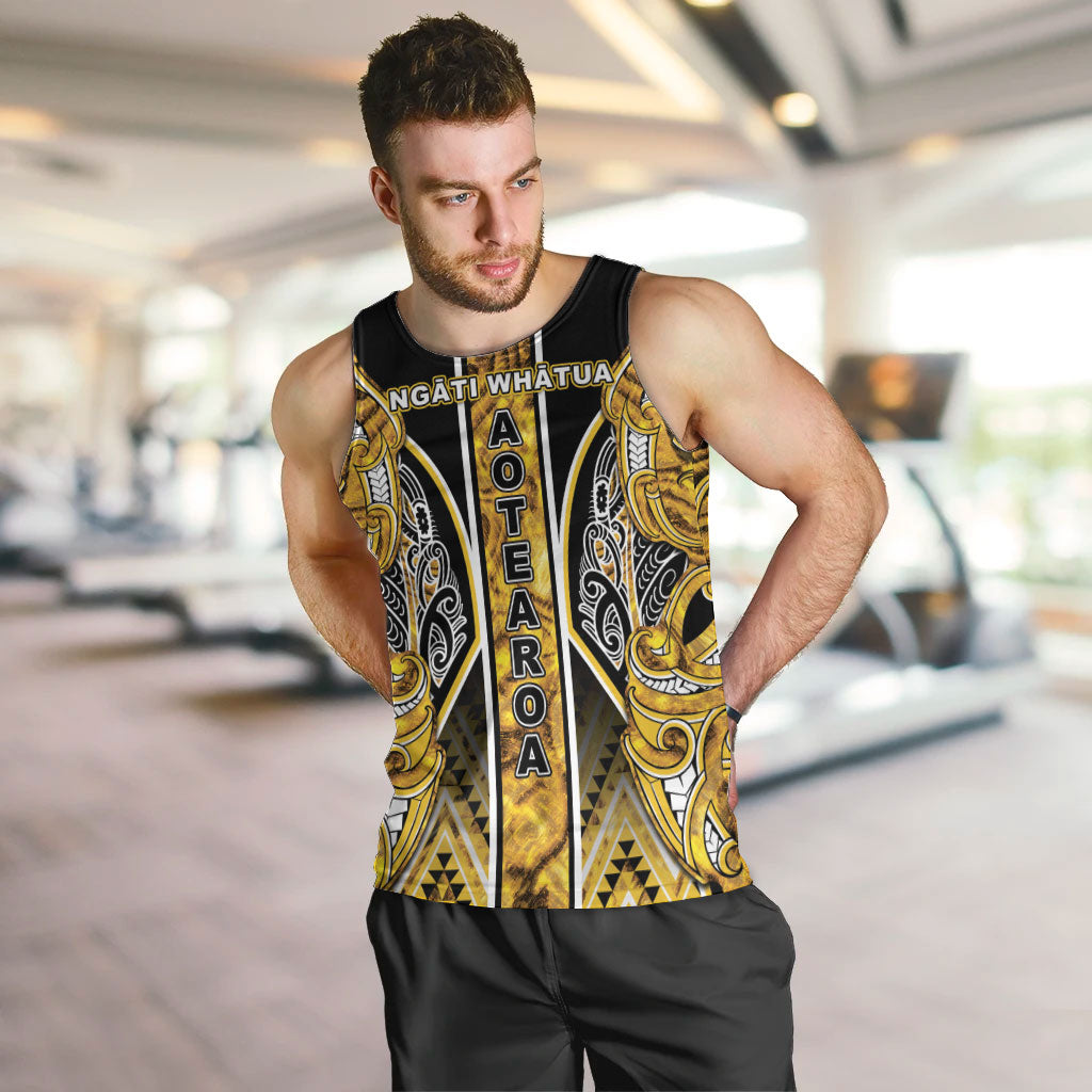 Aotearoa Ngati Whatua Men Tank Top Maori Tribal Gold Paua Shell Pattern