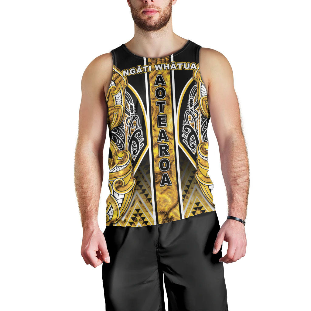 Aotearoa Ngati Whatua Men Tank Top Maori Tribal Gold Paua Shell Pattern