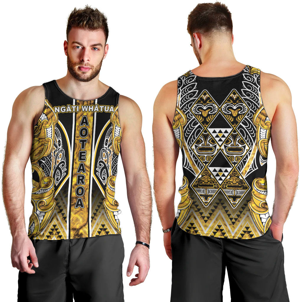 Aotearoa Ngati Whatua Men Tank Top Maori Tribal Gold Paua Shell Pattern