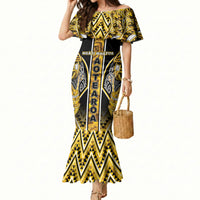 Aotearoa Ngati Whatua Mermaid Dress Maori Tribal Gold Paua Shell Pattern