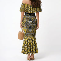 Aotearoa Ngati Whatua Mermaid Dress Maori Tribal Gold Paua Shell Pattern