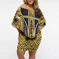 Aotearoa Ngati Whatua Off Shoulder Short Dress Maori Tribal Gold Paua Shell Pattern