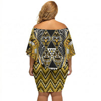 Aotearoa Ngati Whatua Off Shoulder Short Dress Maori Tribal Gold Paua Shell Pattern