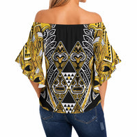 Aotearoa Ngati Whatua Off Shoulder Wrap Waist Top Maori Tribal Gold Paua Shell Pattern