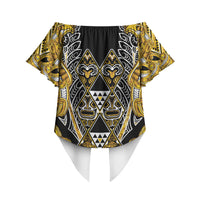 Aotearoa Ngati Whatua Off Shoulder Wrap Waist Top Maori Tribal Gold Paua Shell Pattern