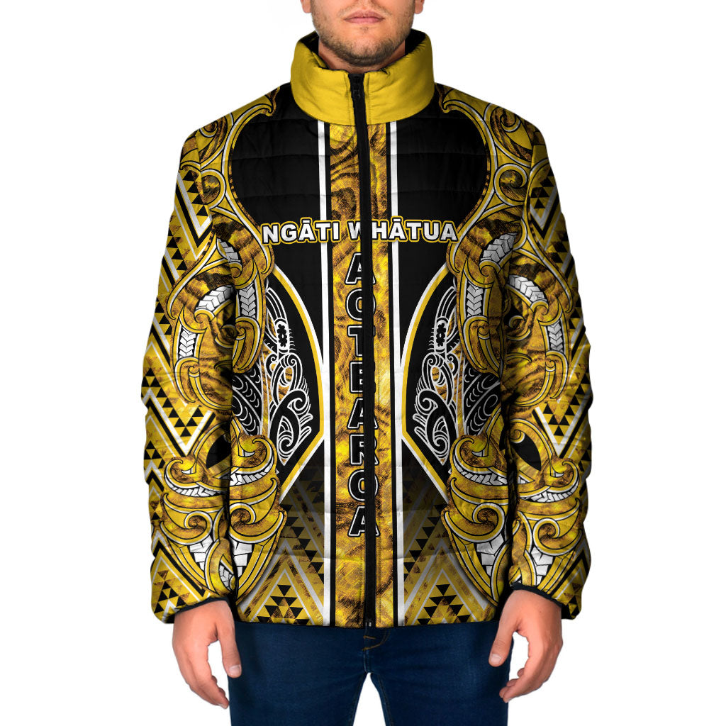 Aotearoa Ngati Whatua Padded Jacket Maori Tribal Gold Paua Shell Pattern