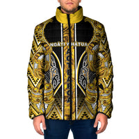 Aotearoa Ngati Whatua Padded Jacket Maori Tribal Gold Paua Shell Pattern