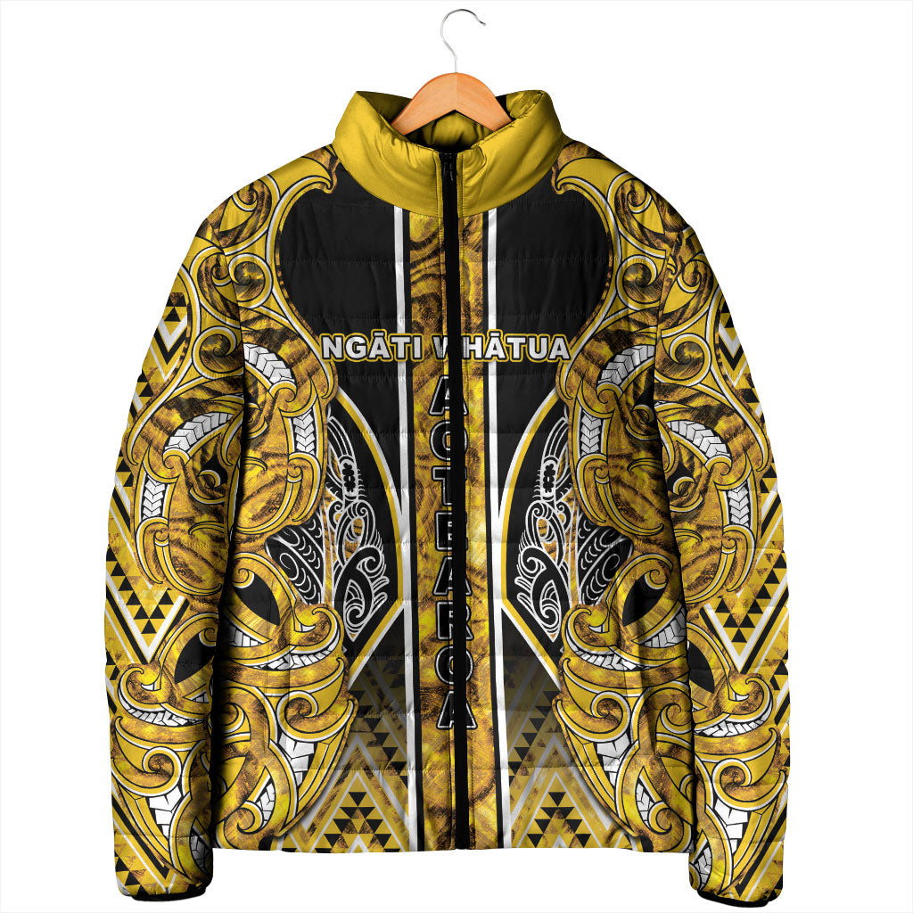 Aotearoa Ngati Whatua Padded Jacket Maori Tribal Gold Paua Shell Pattern