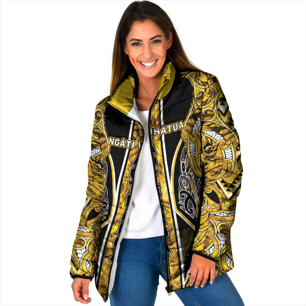 Aotearoa Ngati Whatua Padded Jacket Maori Tribal Gold Paua Shell Pattern