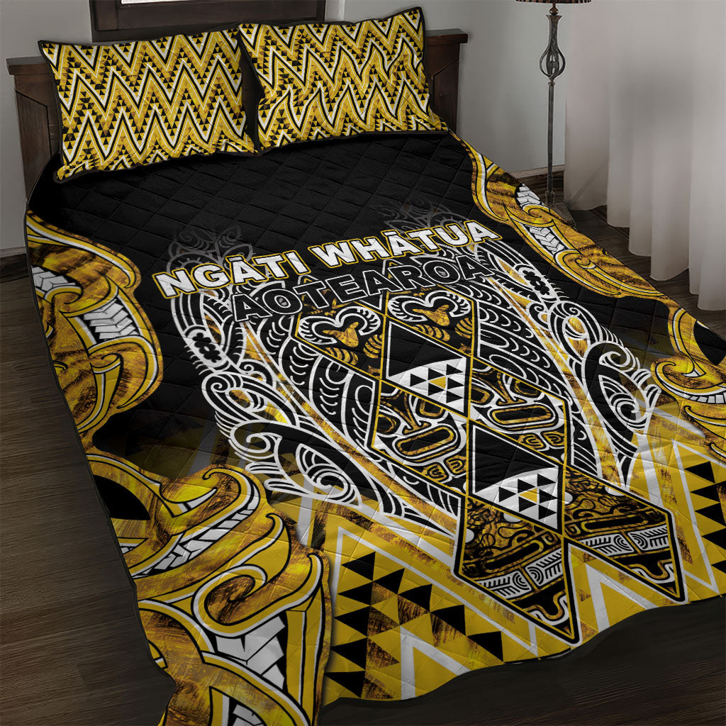 Aotearoa Ngati Whatua Quilt Bed Set Maori Tribal Gold Paua Shell Pattern