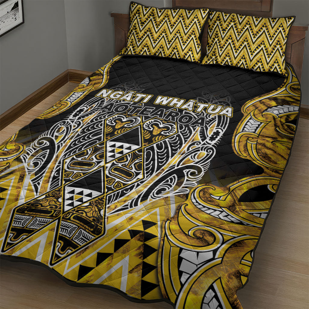 Aotearoa Ngati Whatua Quilt Bed Set Maori Tribal Gold Paua Shell Pattern