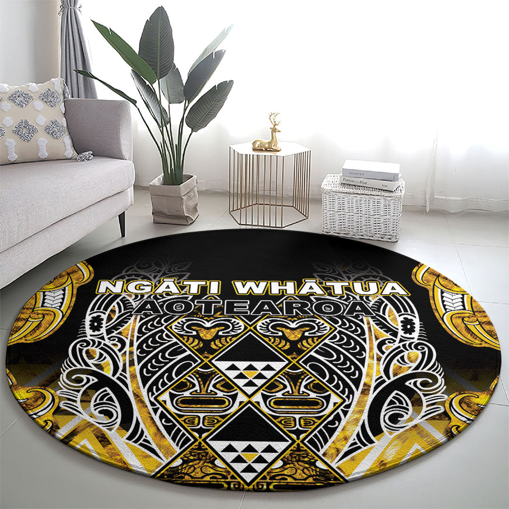 Aotearoa Ngati Whatua Round Carpet Maori Tribal Gold Paua Shell Pattern
