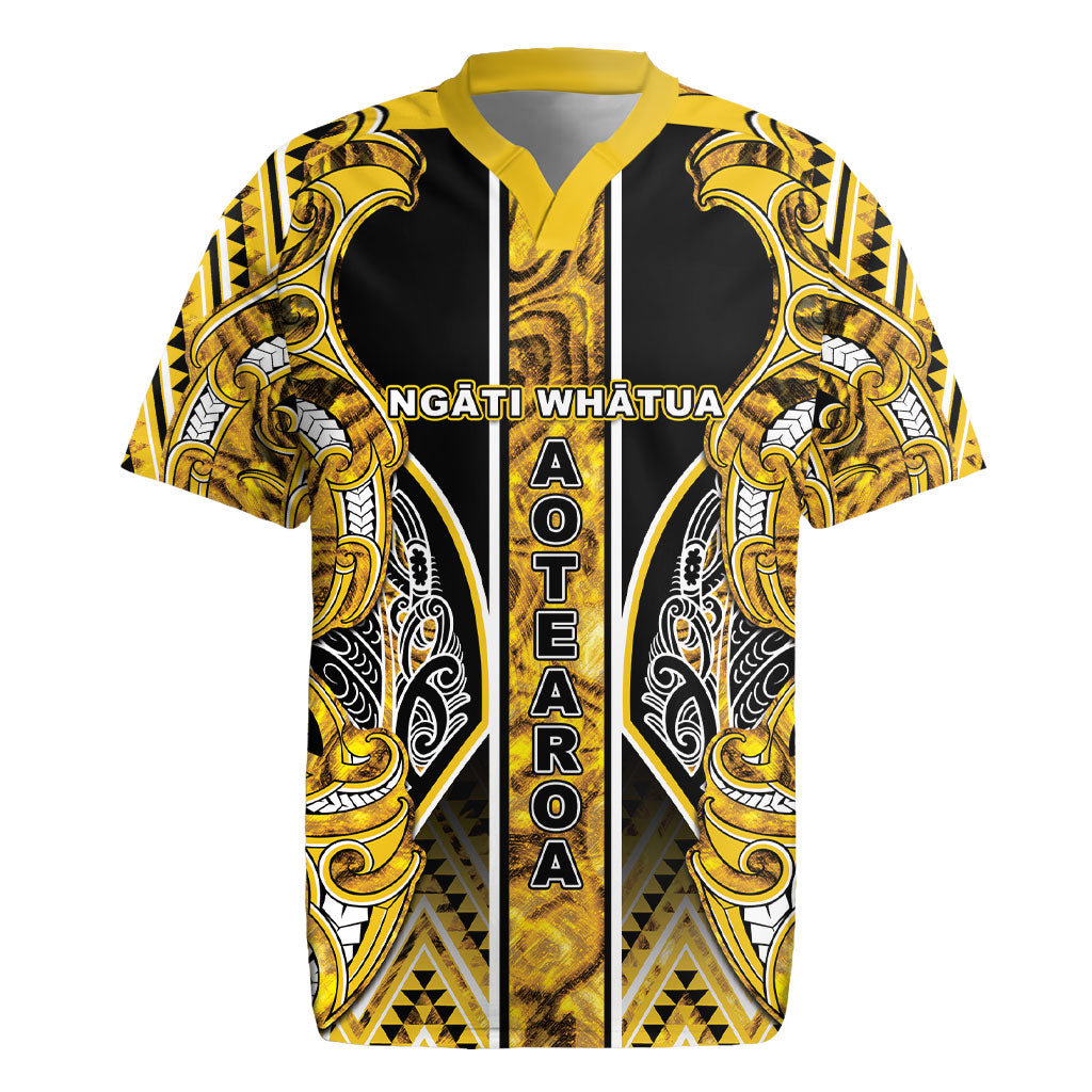 Aotearoa Ngati Whatua Rugby Jersey Maori Tribal Gold Paua Shell Pattern