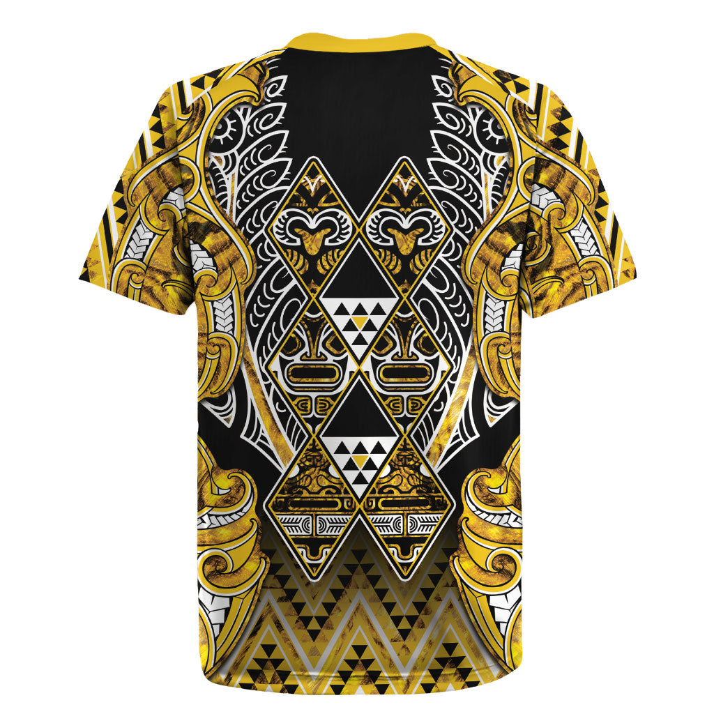 Aotearoa Ngati Whatua Rugby Jersey Maori Tribal Gold Paua Shell Pattern