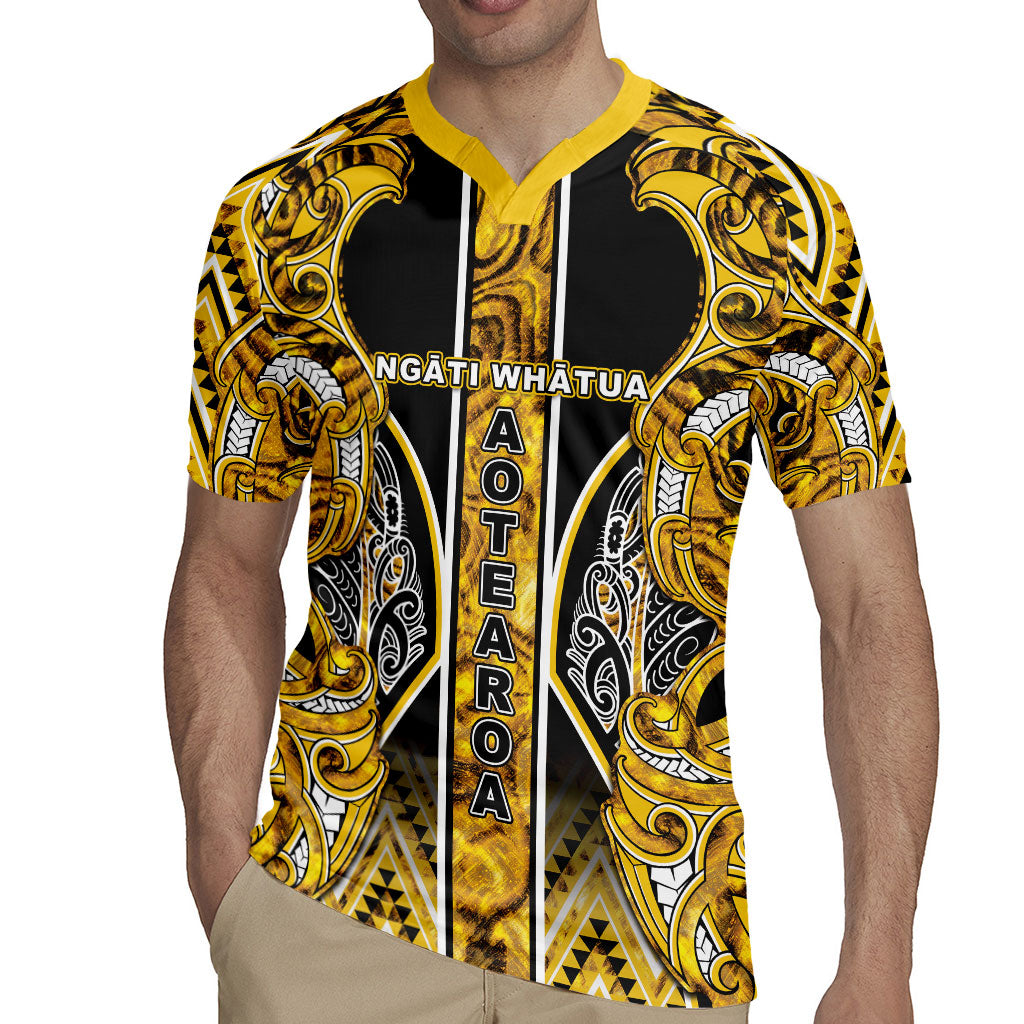 Aotearoa Ngati Whatua Rugby Jersey Maori Tribal Gold Paua Shell Pattern