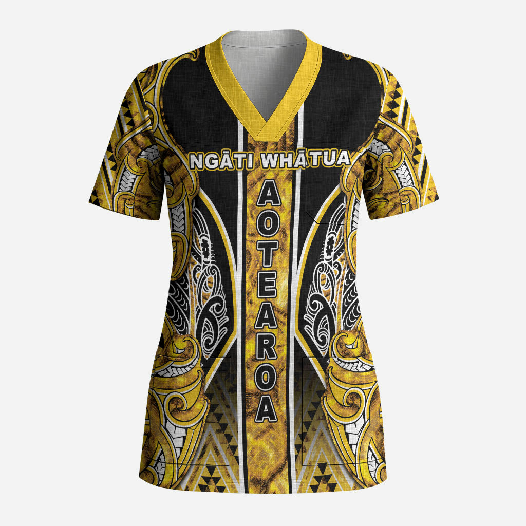 Aotearoa Ngati Whatua Scrub Top Maori Tribal Gold Paua Shell Pattern